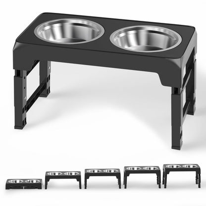 Elevated Dog Bowls with 2 Thick 1.22L/42Oz Stainless Steel Dog Food Bowls, 5 Heights Adjustable Raised Dog Bowl for Large Medium Small Dogs, Puppy and Cats