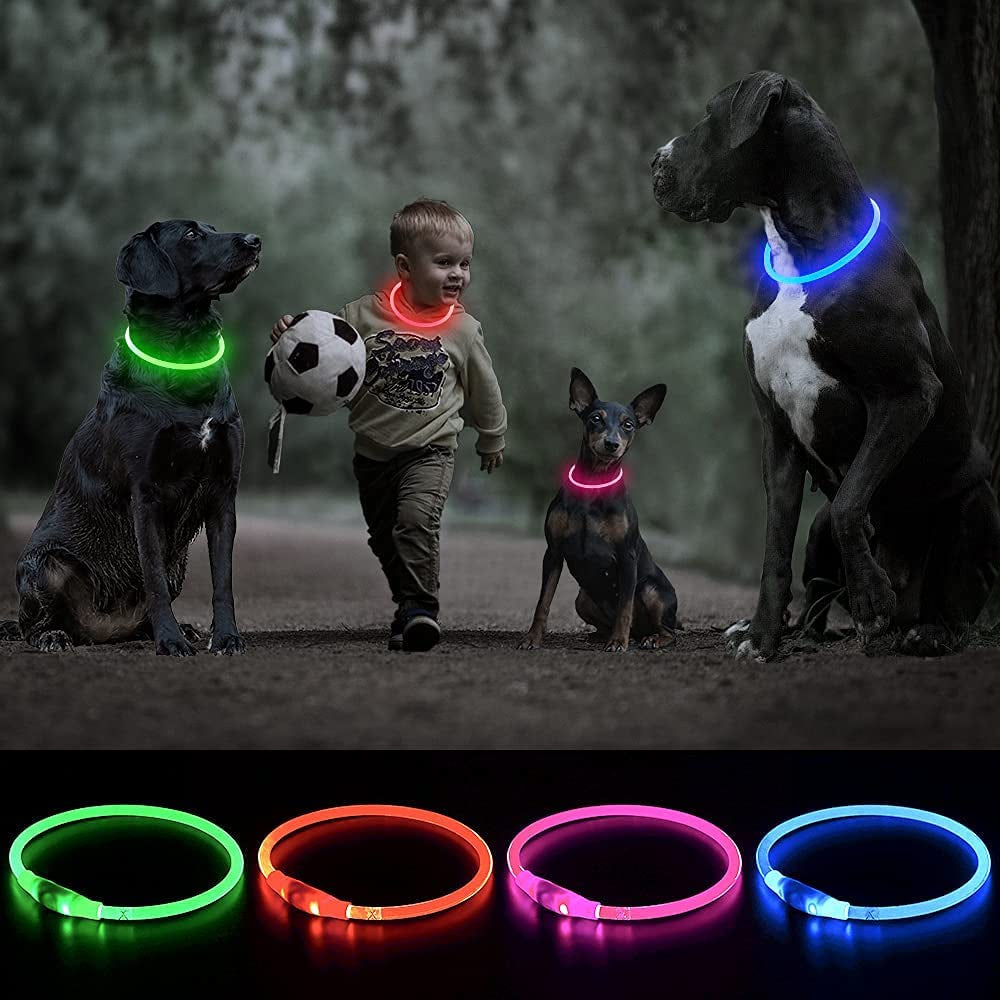 LED Dog Collar Necklace, USB Rechargeable Pet Safety Collar, TPU Cuttable Glowing Light for Your Dogs Running at Night (Neon Green)